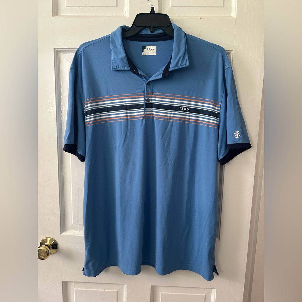 IZOD Men’s Golf Shirt Size XXL Short-Sleeve Collared Blue Striped Polo Soft